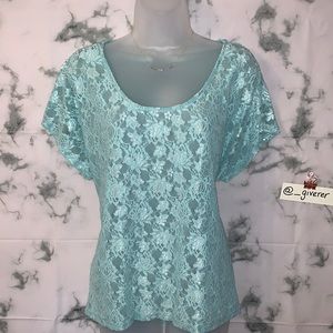 Large Aqua All Over Lace T Shirt Bobeau Shirt